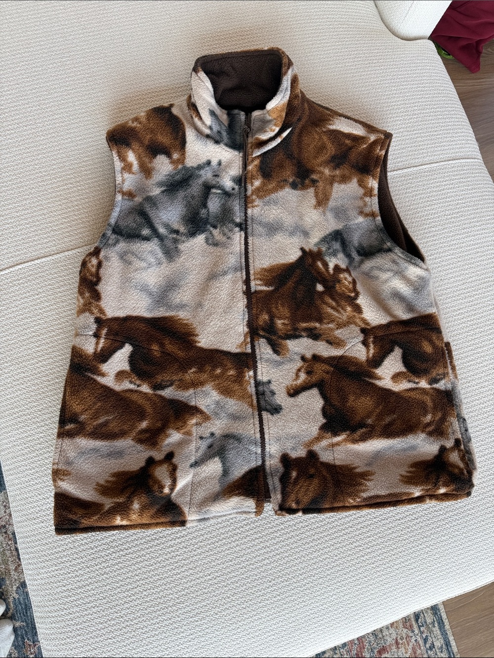 Horse Print/Brown Reversible Fleece Vest